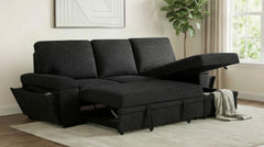 Demko Sleeper Sectional Sofa with Speaker and Storage Chaise Black