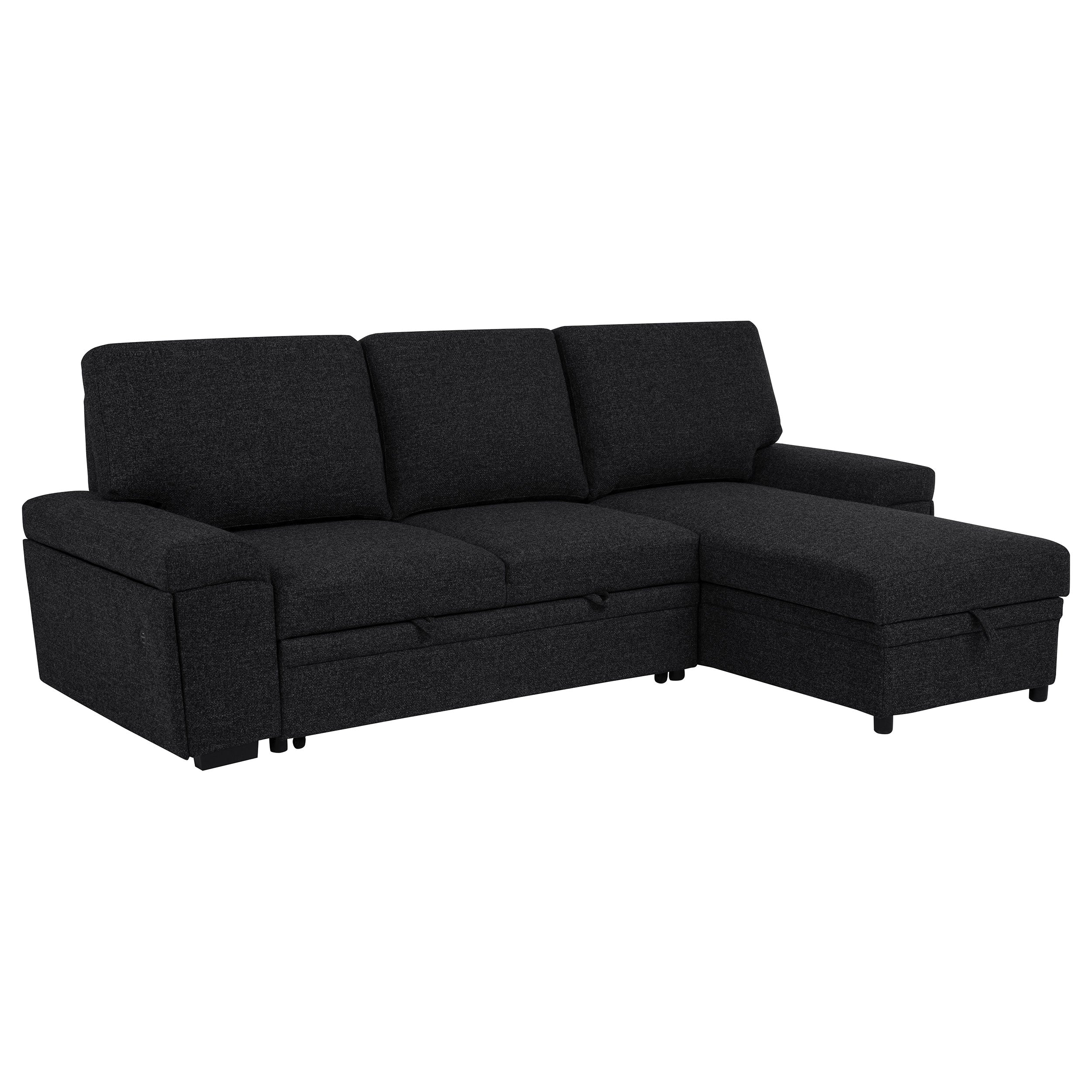 Best Furniture Outlet - Coaster - Demko Sleeper Sectional Sofa with Speaker and Storage Chaise Black - 500357