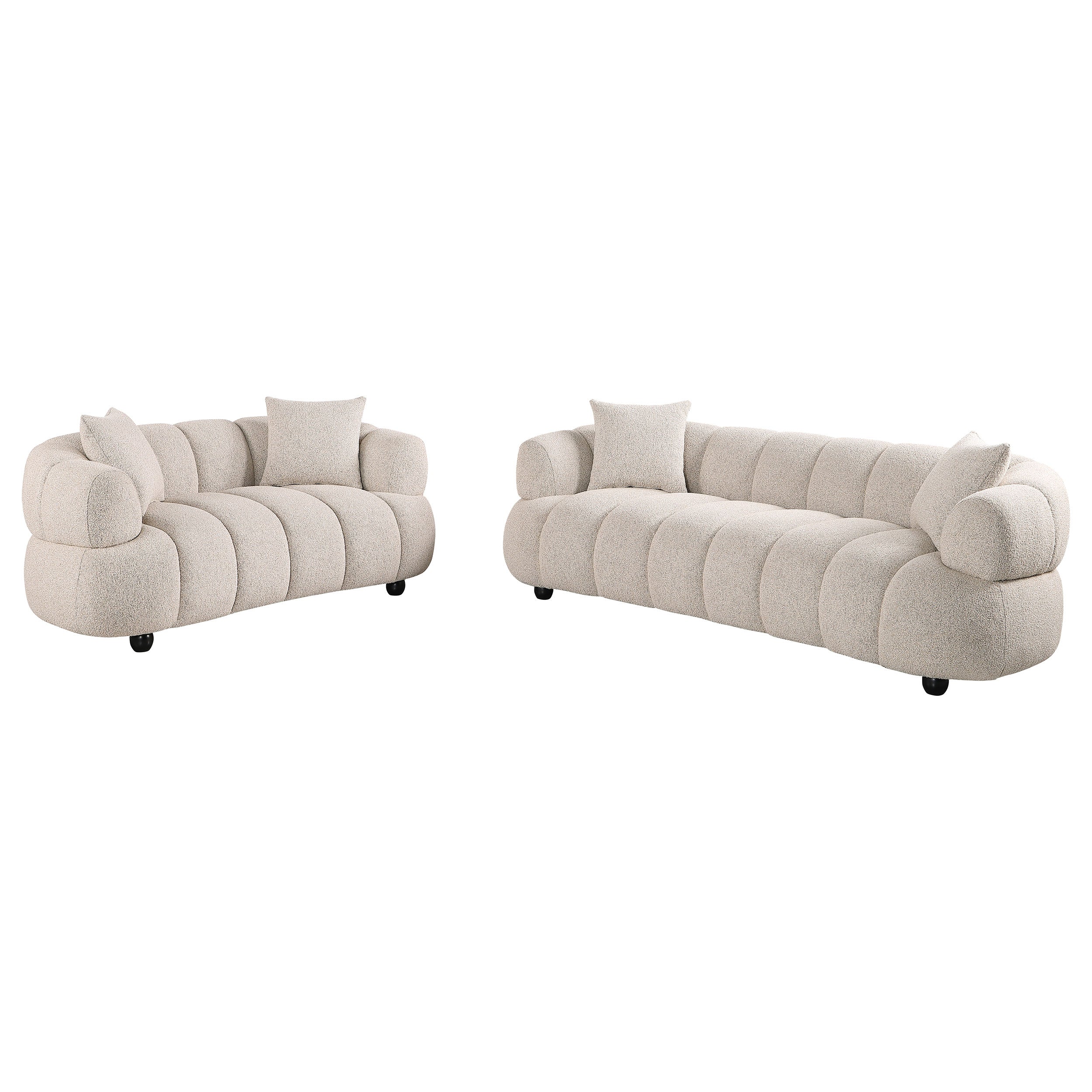 Best Furniture Outlet - Coaster - Whitney 2-Piece Contemporary Channel Tufted Woven Fabric Sofa Set Pebble - 503721-S2