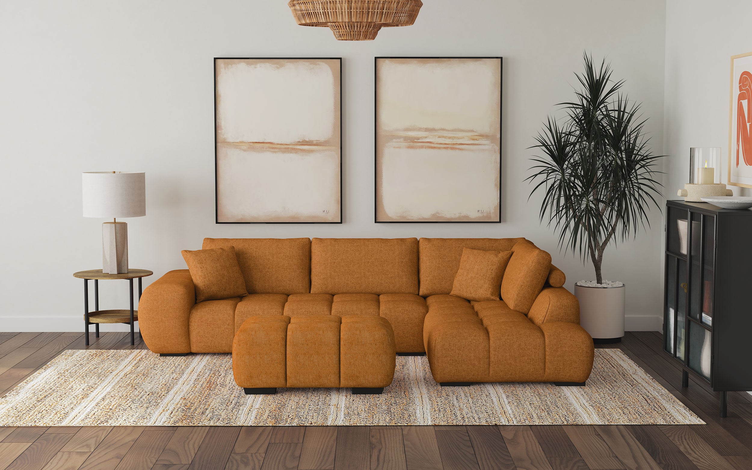 Best Furniture Outlet - Coaster - Camacho Upholstered Sectional Sofa with Ottoman Set Orange - 503975-SET