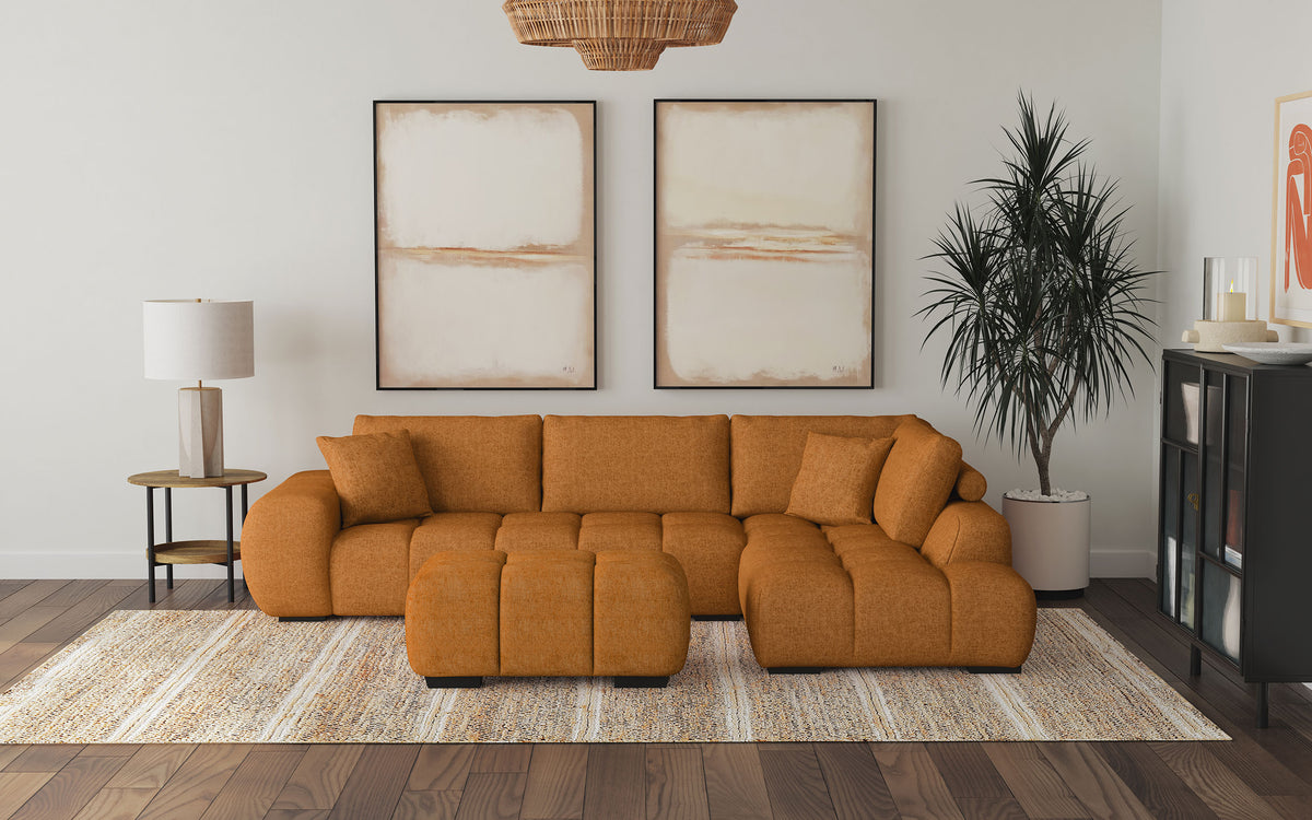 Best Furniture Outlet - Coaster - Camacho Upholstered Sectional Sofa with Ottoman Set Orange - 503975-SET