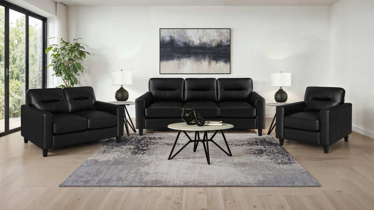 Best Furniture Outlet - Coaster - Scotland 3-piece Faux Leather Upholstered Sofa Set Black - 504664-S3