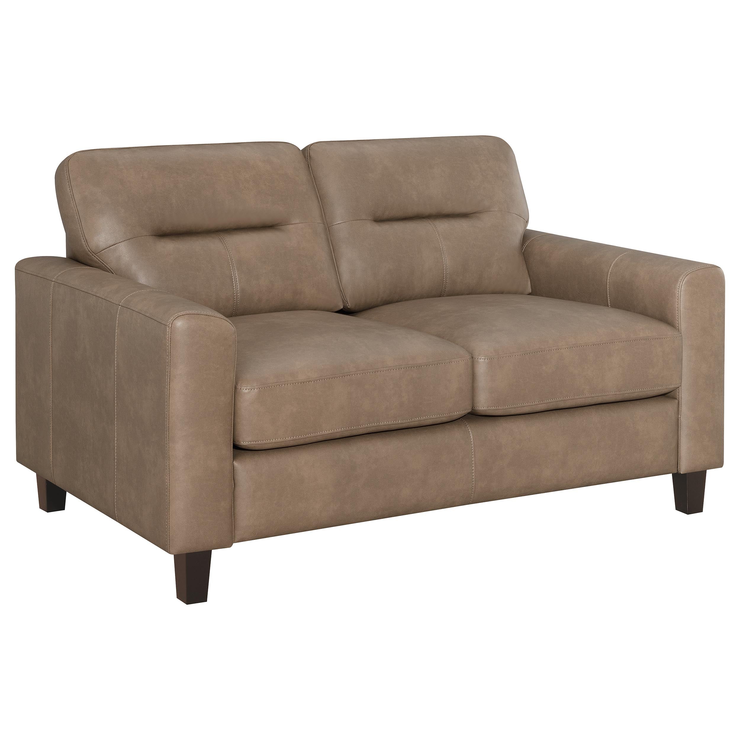 Best Furniture Outlet - Coaster - Scotland Faux Leather Upholstered Track Arm Loveseat Brown - 504668