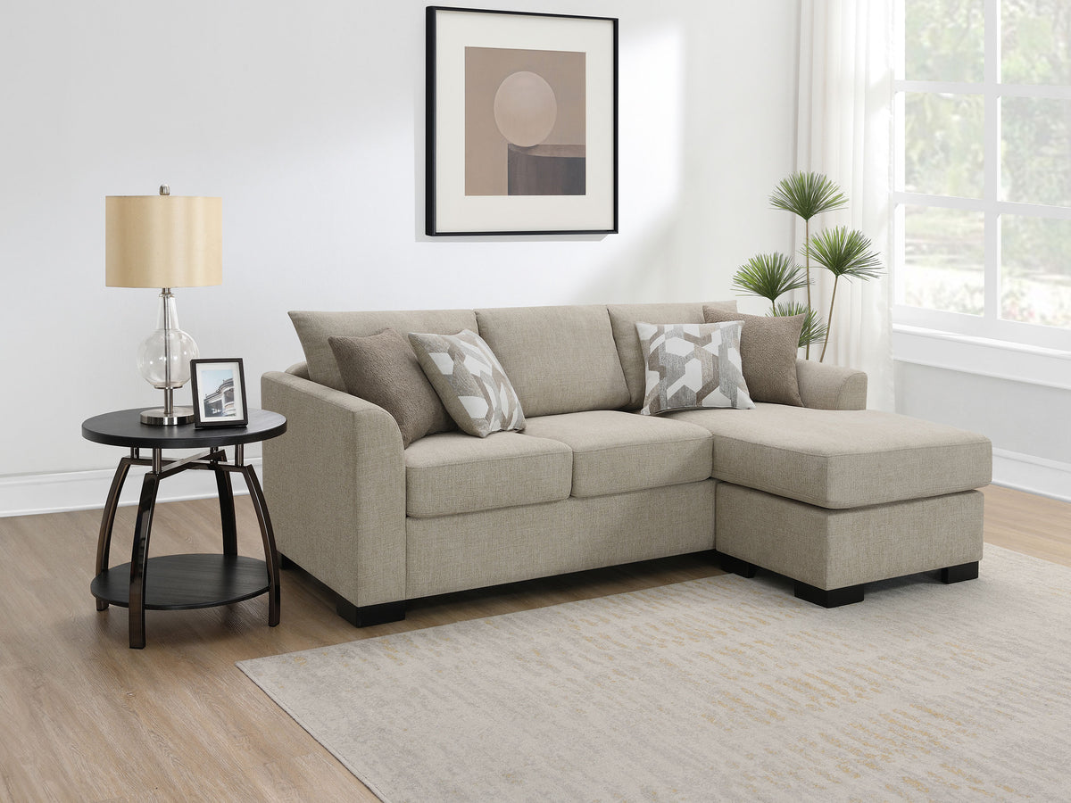 Best Furniture Outlet - Coaster - Storey Upholstered Sleeper Sectional Chaise Sofa Camel - 504778