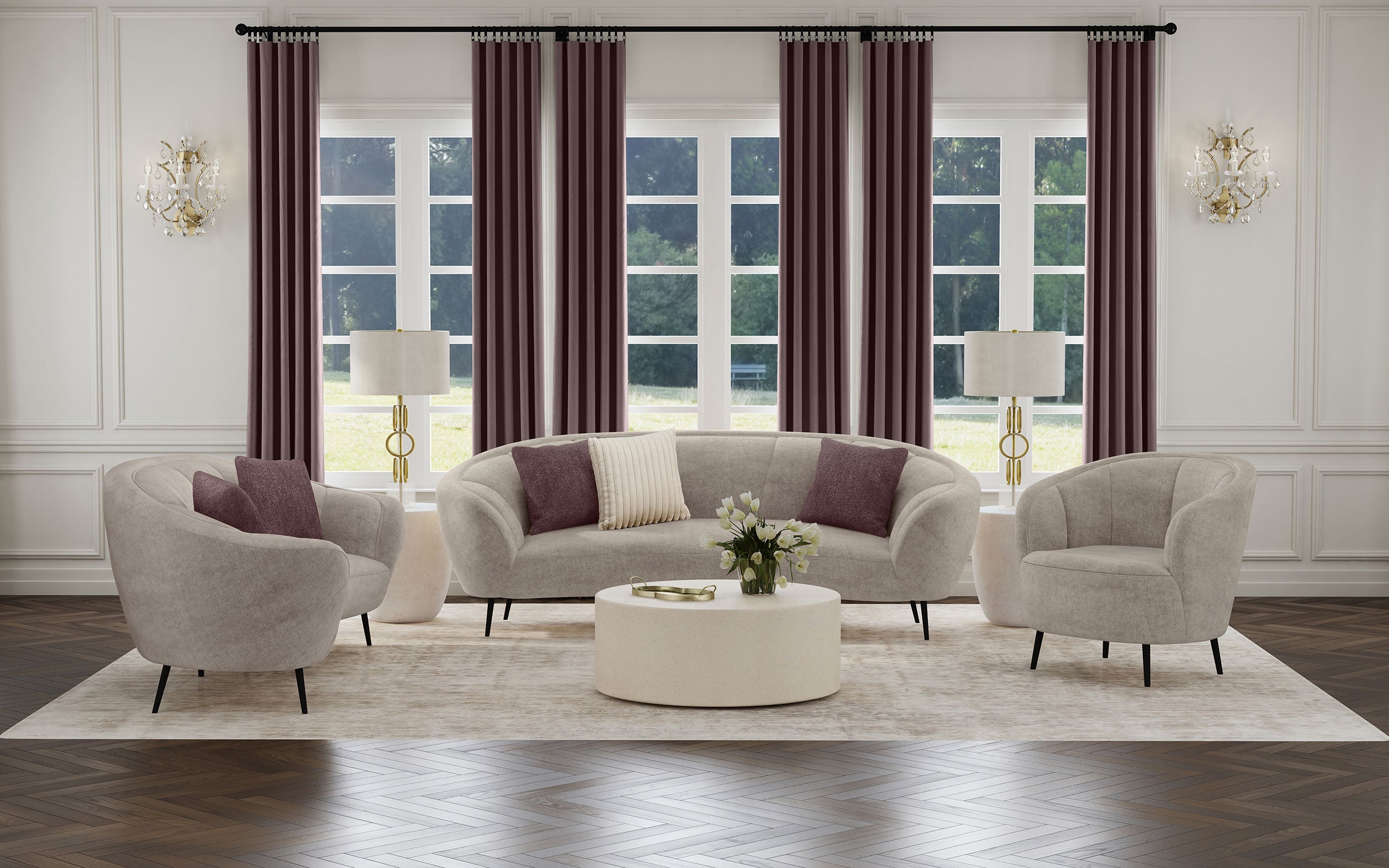 Best Furniture Outlet - Coaster - Ellorie 3-piece Upholstered Curved Sofa Set Beige - 504837-S3