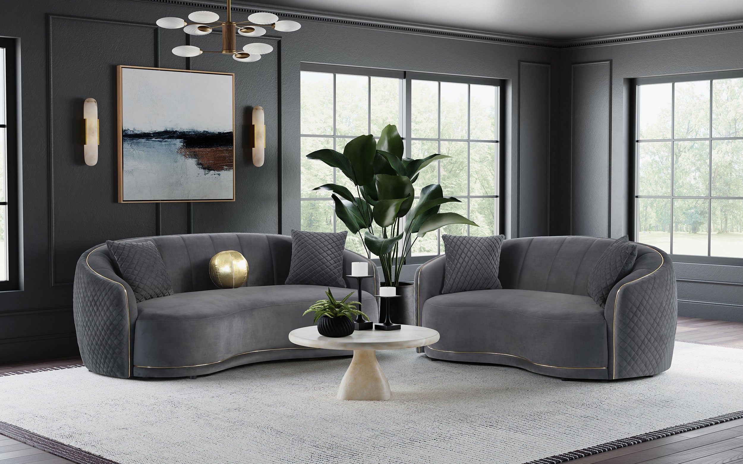 Best Furniture Outlet - Coaster - Brookside 2-piece Velvet Upholstered Sofa Set Dark Grey - 504844-S2