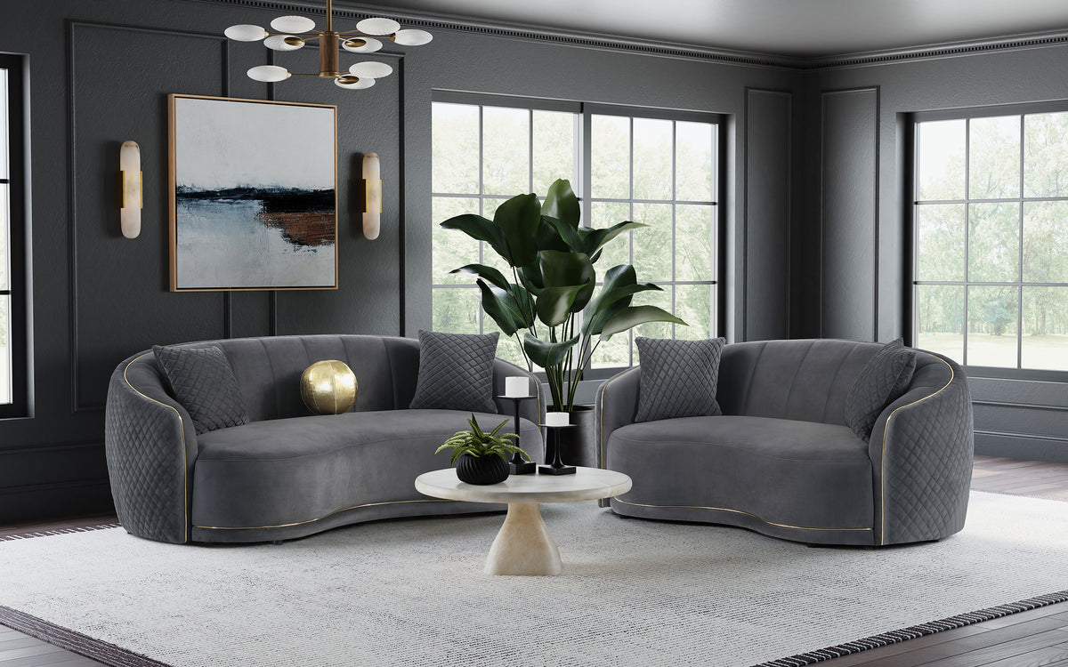 Best Furniture Outlet - Coaster - Brookside 2-piece Velvet Upholstered Sofa Set Dark Grey - 504844-S2