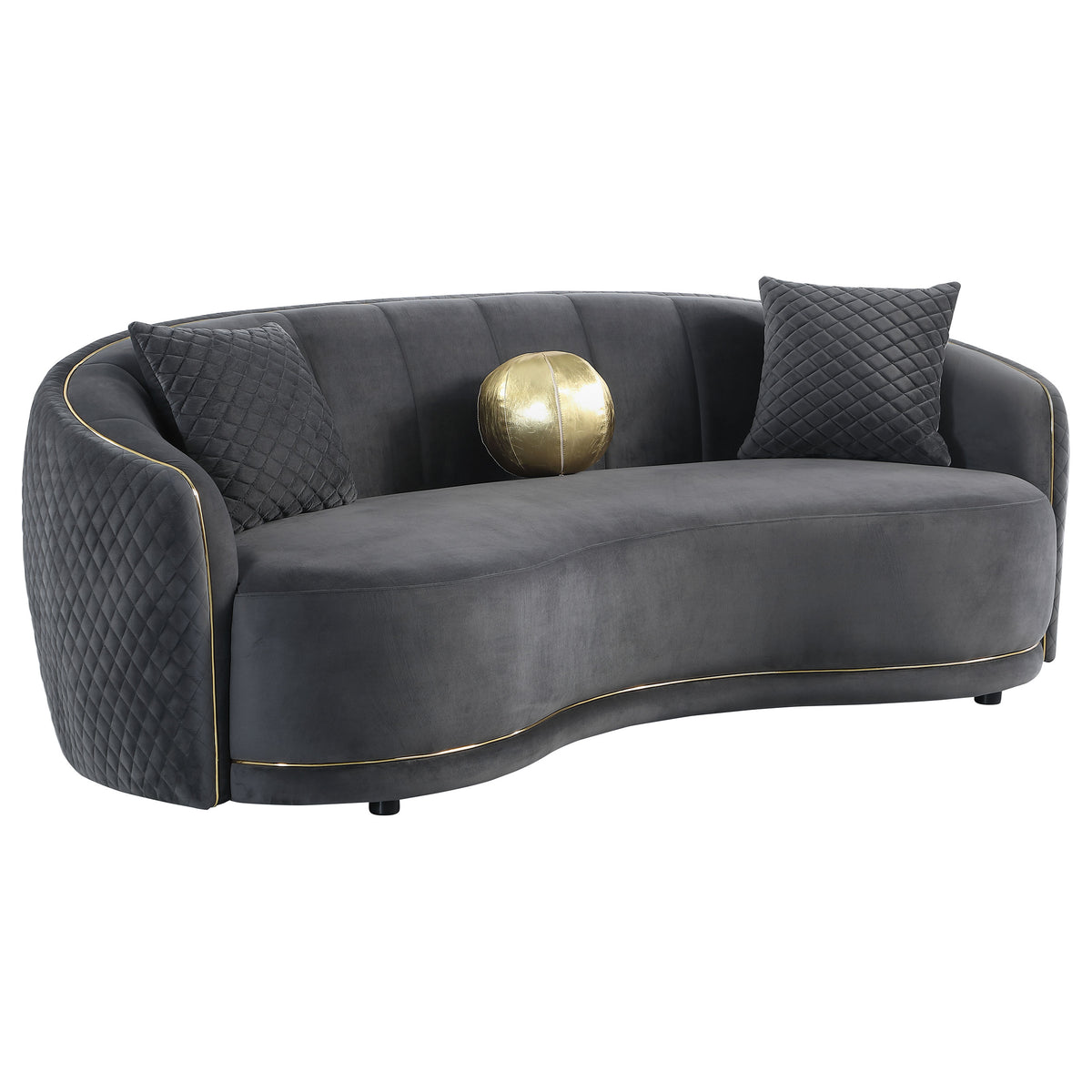 Best Furniture Outlet - Coaster - Brookside Velvet Upholstered Curved Sofa Dark Grey - 504844