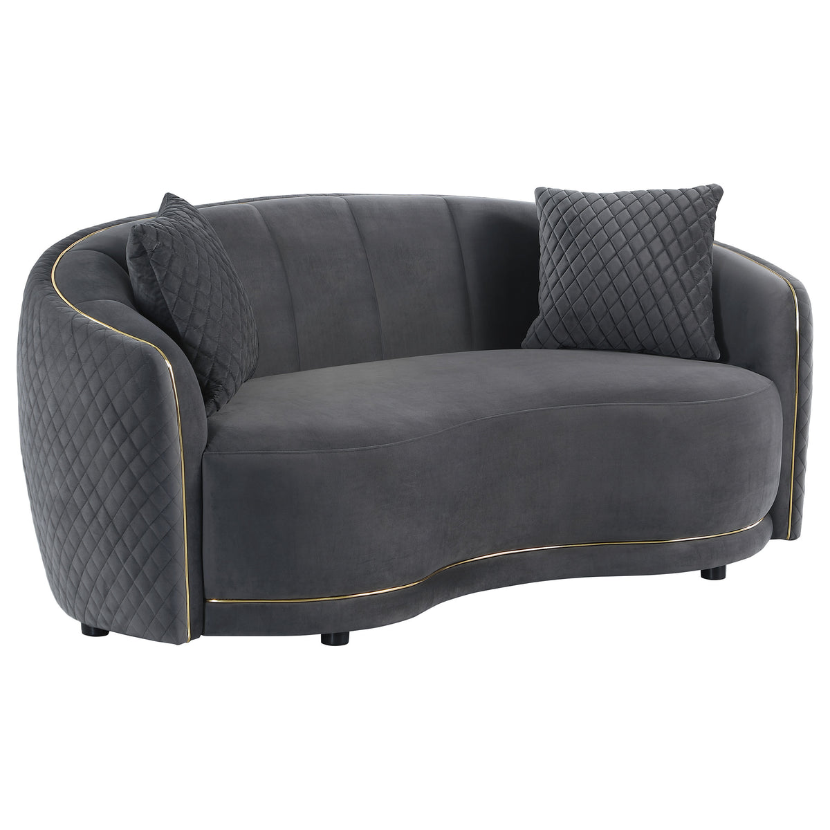 Best Furniture Outlet - Coaster - Brookside Velvet Upholstered Curved Loveseat Dark Grey - 504845