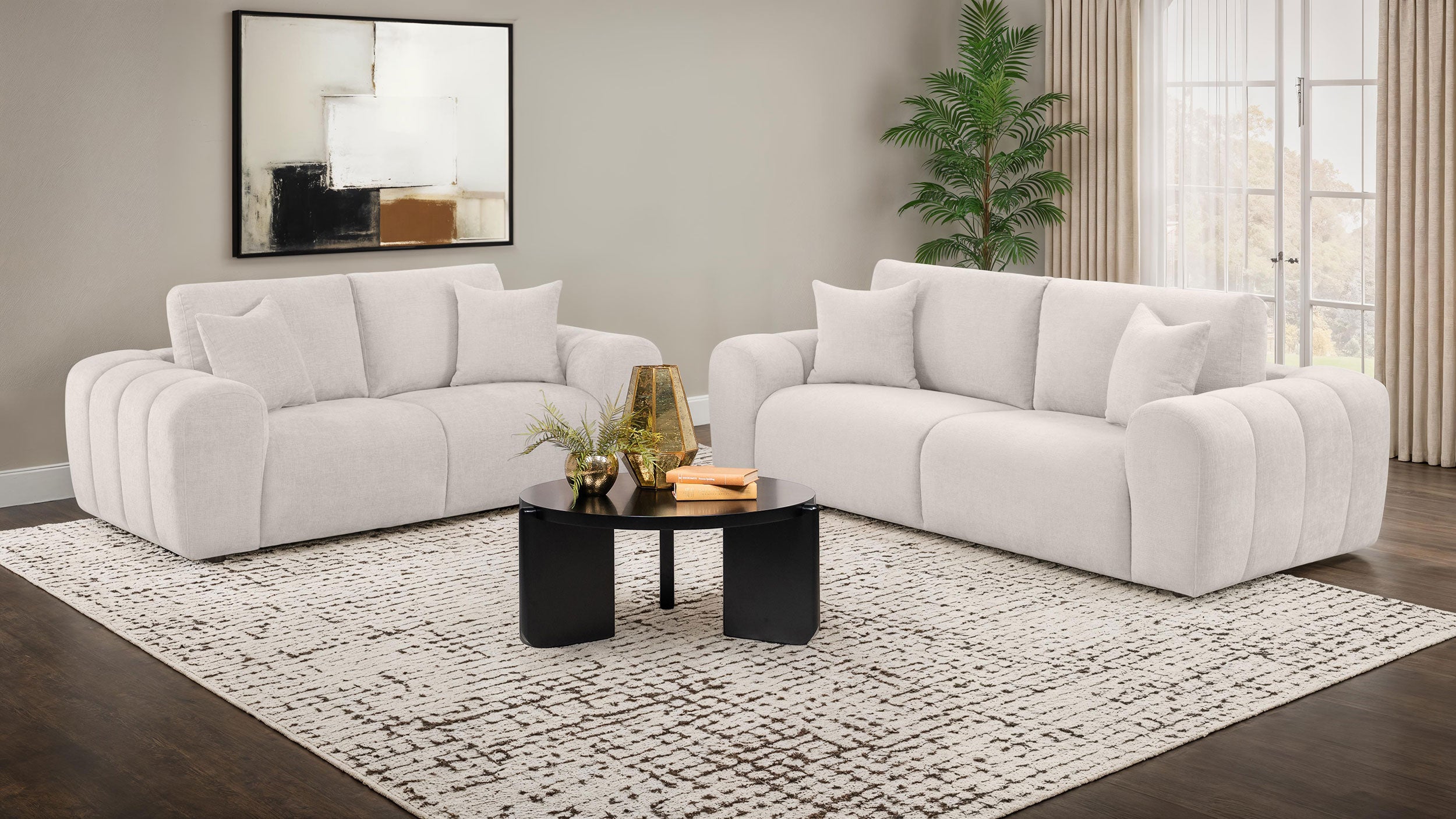 Best Furniture Outlet - Coaster - Burnett 2-piece Chenille Upholstered Sofa Set Ivory - 504955-S2
