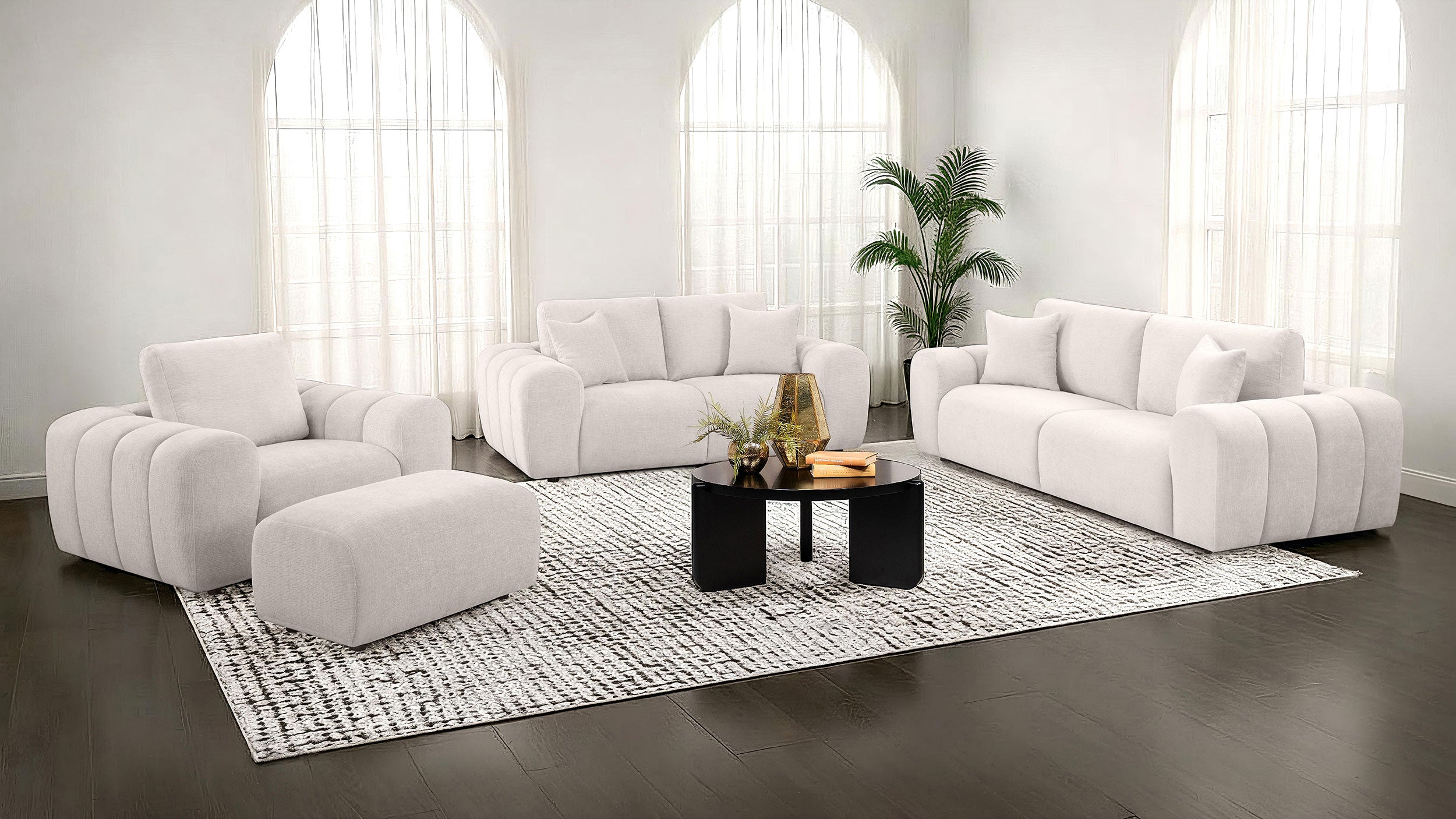 Best Furniture Outlet - Coaster - Burnett 4-piece Chenille Upholstered Sofa Set Ivory - 504955-S4