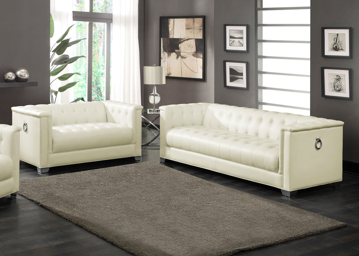 Best Furniture Outlet - Coaster - Chaviano 2-piece Upholstered Track Arm Sofa Set Pearl White - 505391-S2