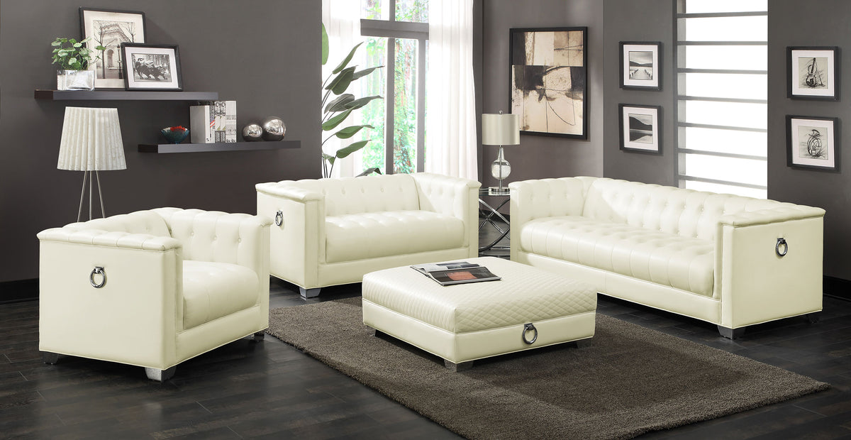 Best Furniture Outlet - Coaster - Chaviano 4-piece Upholstered Track Arm Sofa Set Pearl White - 505391-S4