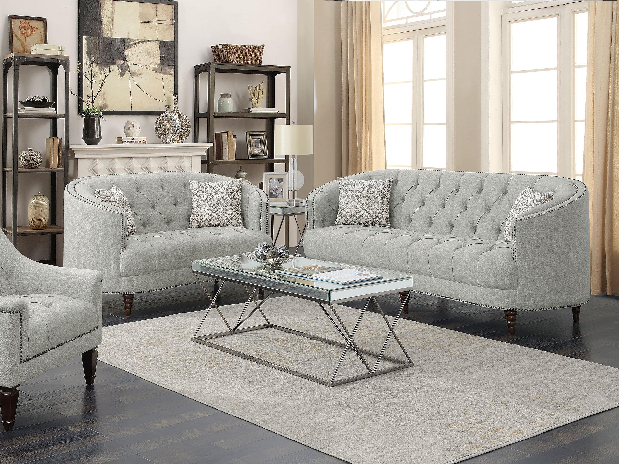 Best Furniture Outlet - Coaster - Avonlea 2-piece Upholstered Sloped Arm Sofa Set Grey Fabric - 505641-S2