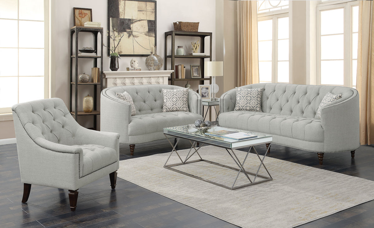 Best Furniture Outlet - Coaster - Avonlea 3-piece Upholstered Sloped Arm Sofa Set Grey Fabric - 505641-S3