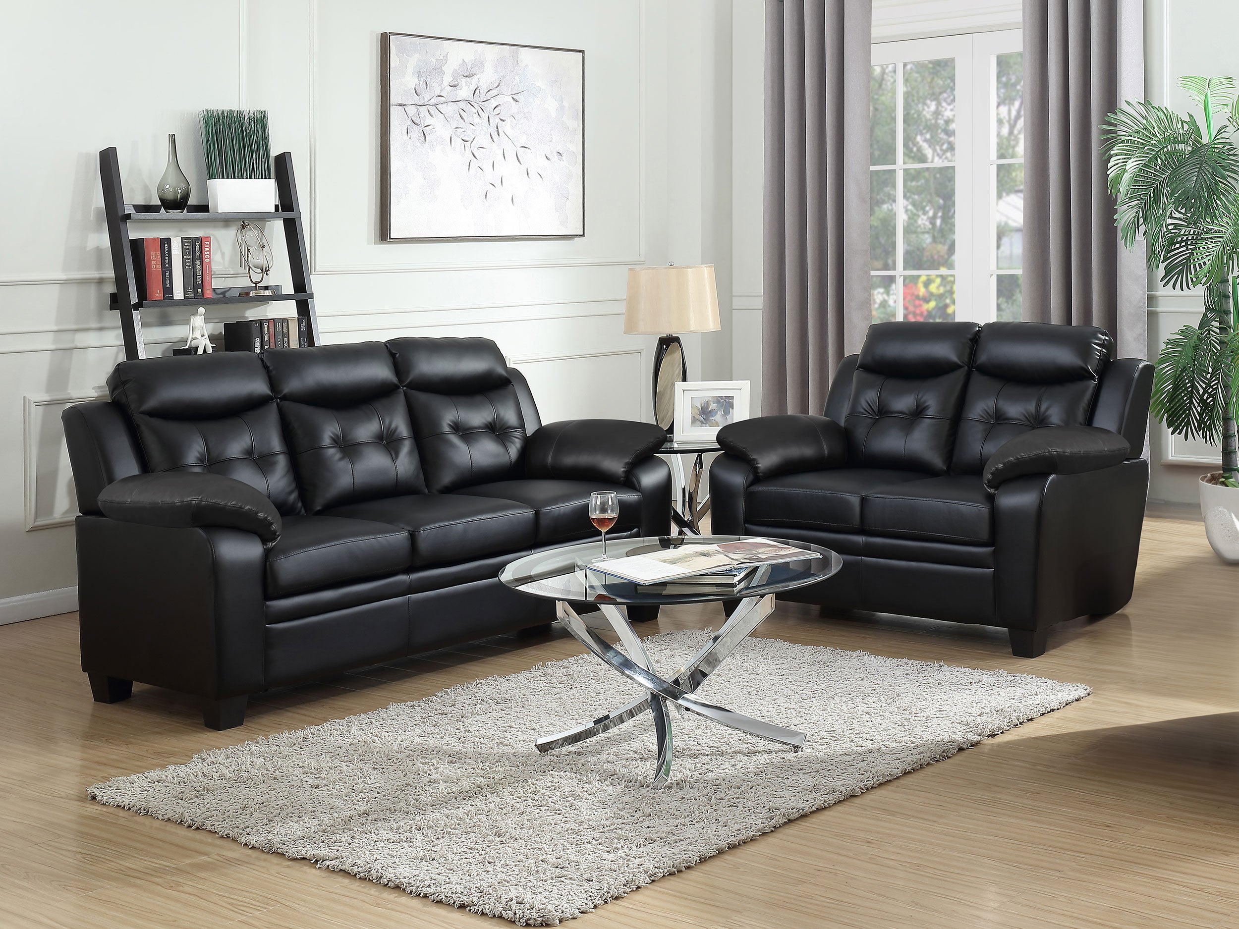 Best Furniture Outlet - Coaster - Finley 2-piece Upholstered Padded Arm Tufted Sofa Set Black - 506551-S2