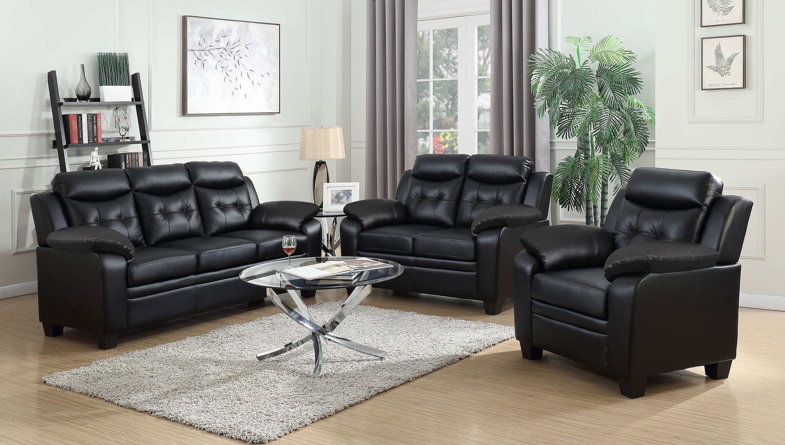 Best Furniture Outlet - Coaster - Finley 3-piece Upholstered Padded Arm Tufted Sofa Set Black - 506551-S3