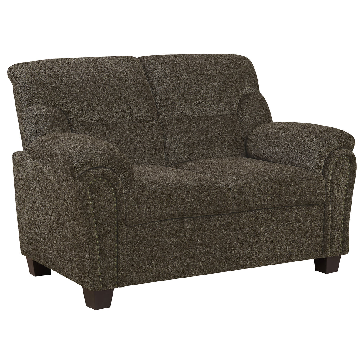 Best Furniture Outlet - Coaster - Clementine Upholstered Padded Arm Loveseat Brown - 506572