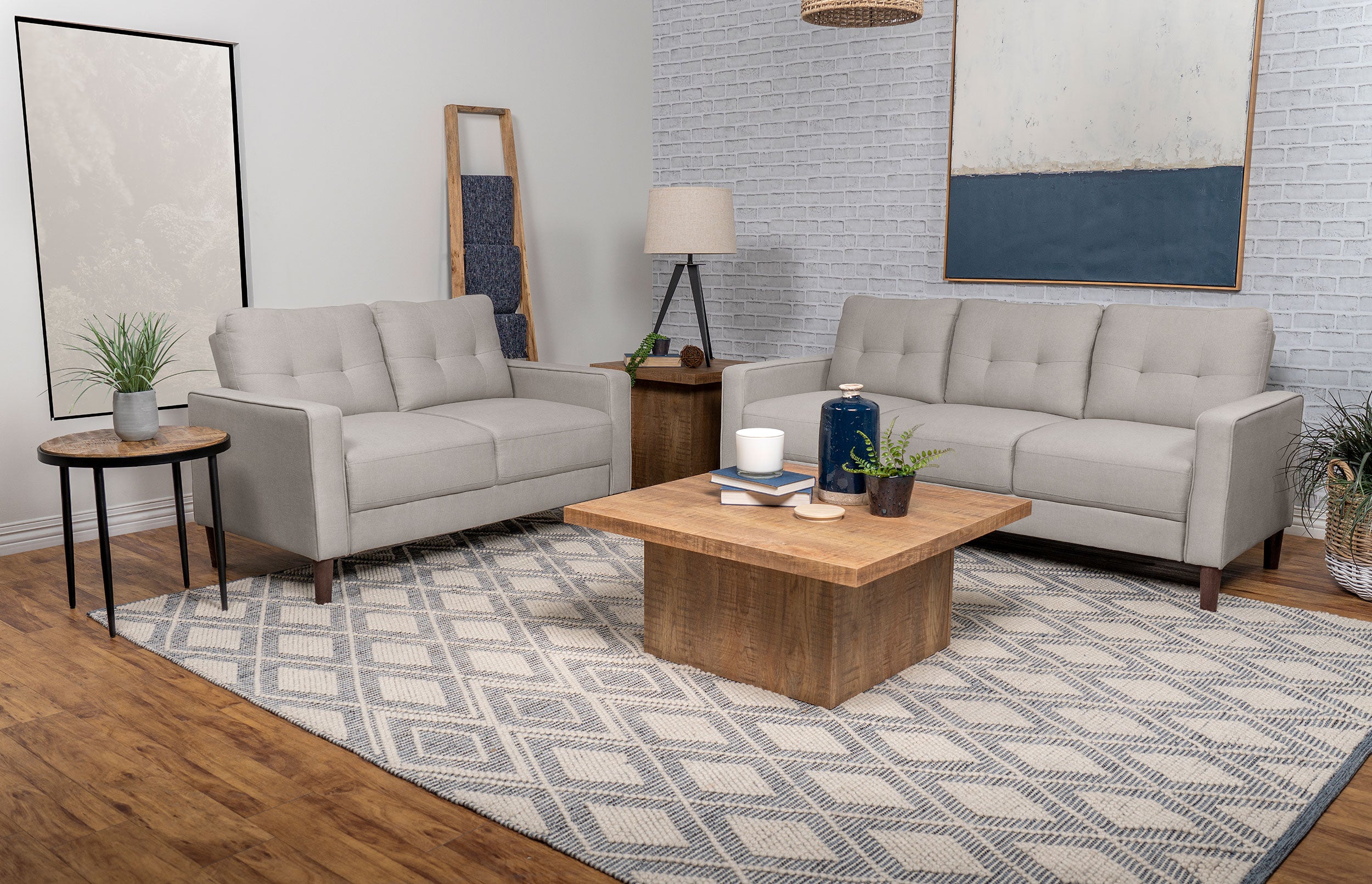 Best Furniture Outlet - Coaster - Bowen 2-piece Upholstered Track Arm Tufted Sofa Set Beige - 506785-S2