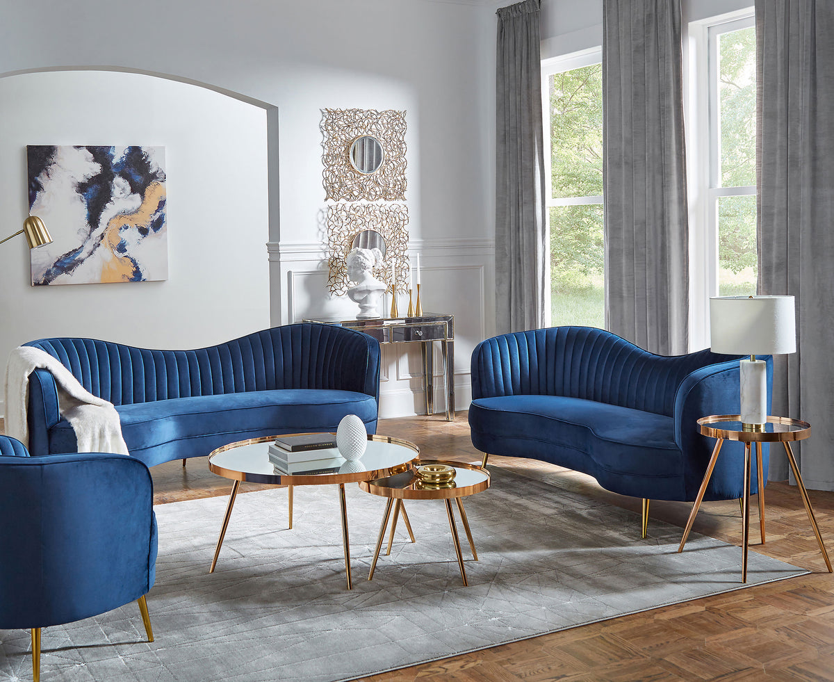 Best Furniture Outlet - Coaster - Sophia 3-piece Upholstered Channel Tufted Sofa Set Blue - 506861-S3
