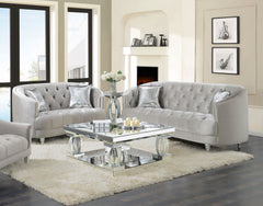 Best Furniture Outlet - Coaster - Avonlea 2-piece Upholstered Sloped Arm Sofa Set Grey Velvet - 508461-S2