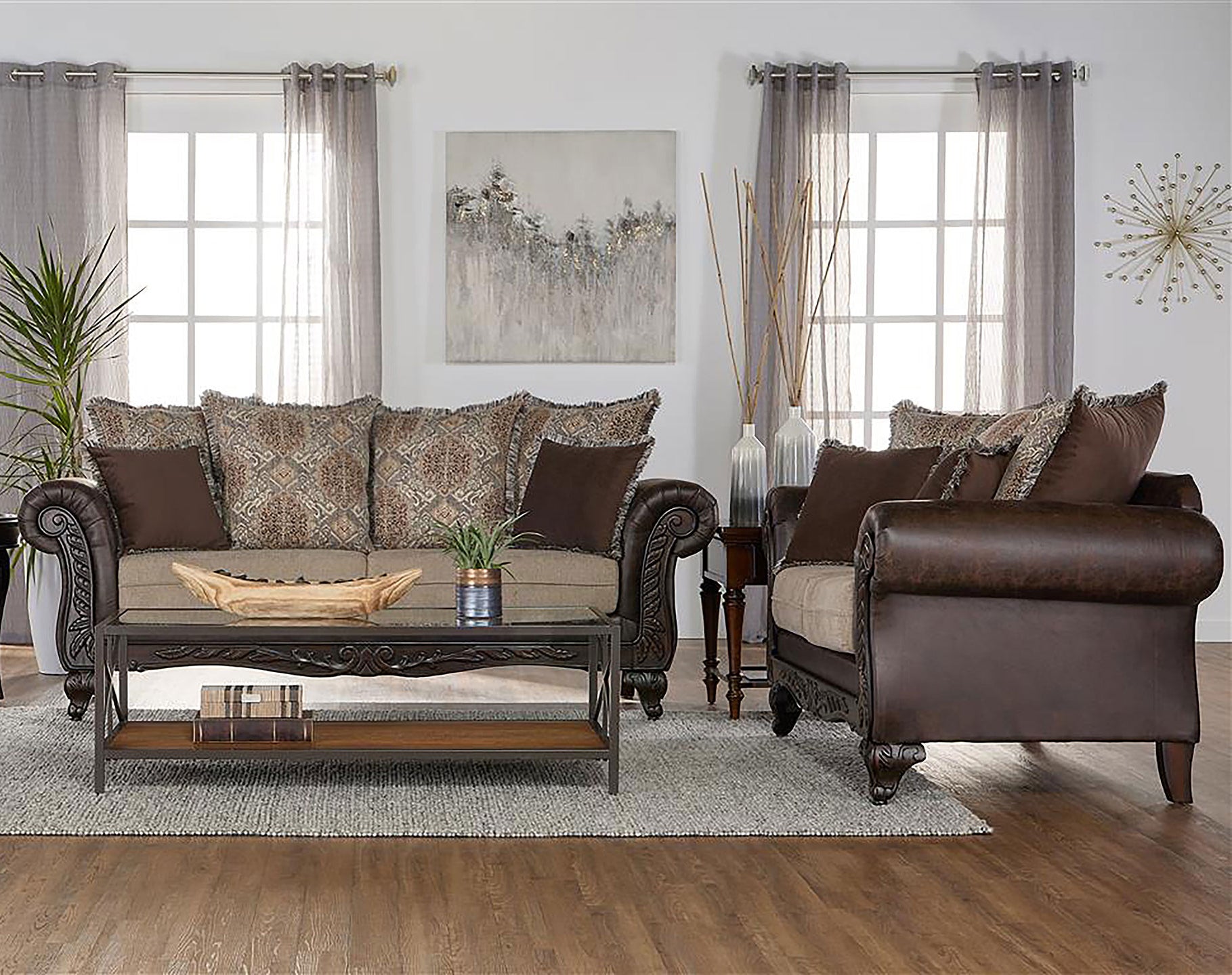Best Furniture Outlet - Coaster - Elmbrook 2-piece Upholstered Rolled Arm Sofa Set Brown - 508571-S2