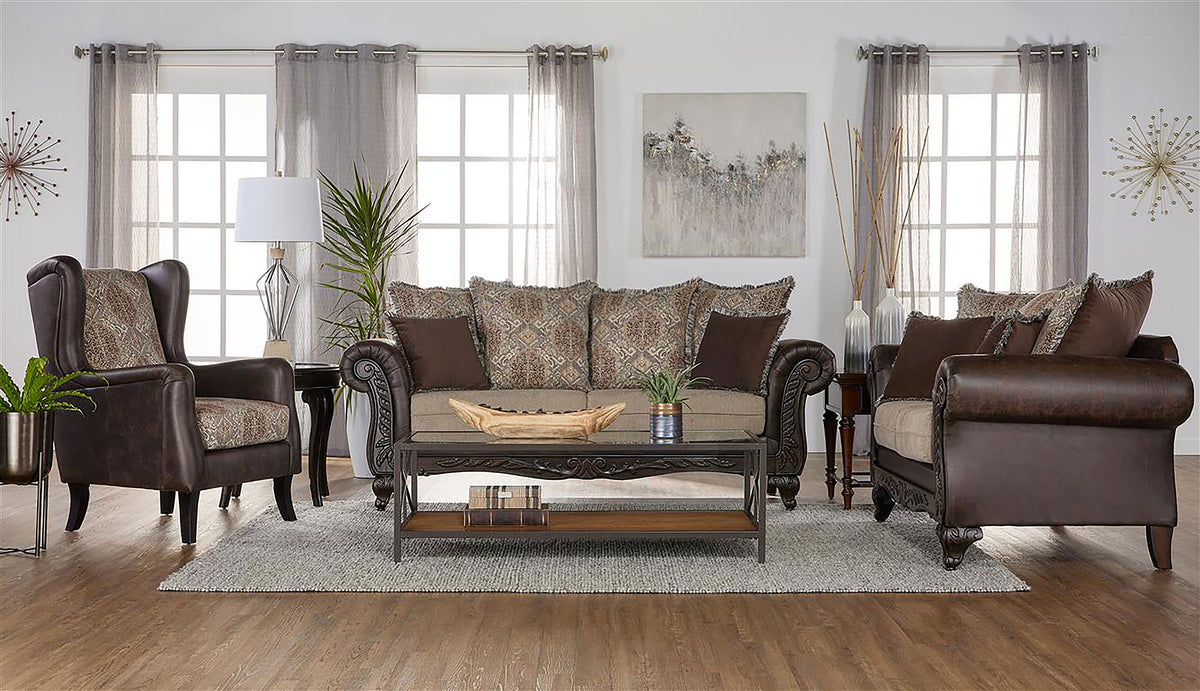 Best Furniture Outlet - Coaster - Elmbrook 3-piece Upholstered Rolled Arm Sofa Set Brown - 508571-S3