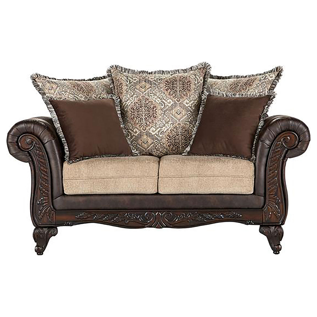 Best Furniture Outlet - Coaster - Elmbrook Upholstered Rolled Arm Loveseat Brown - 508572