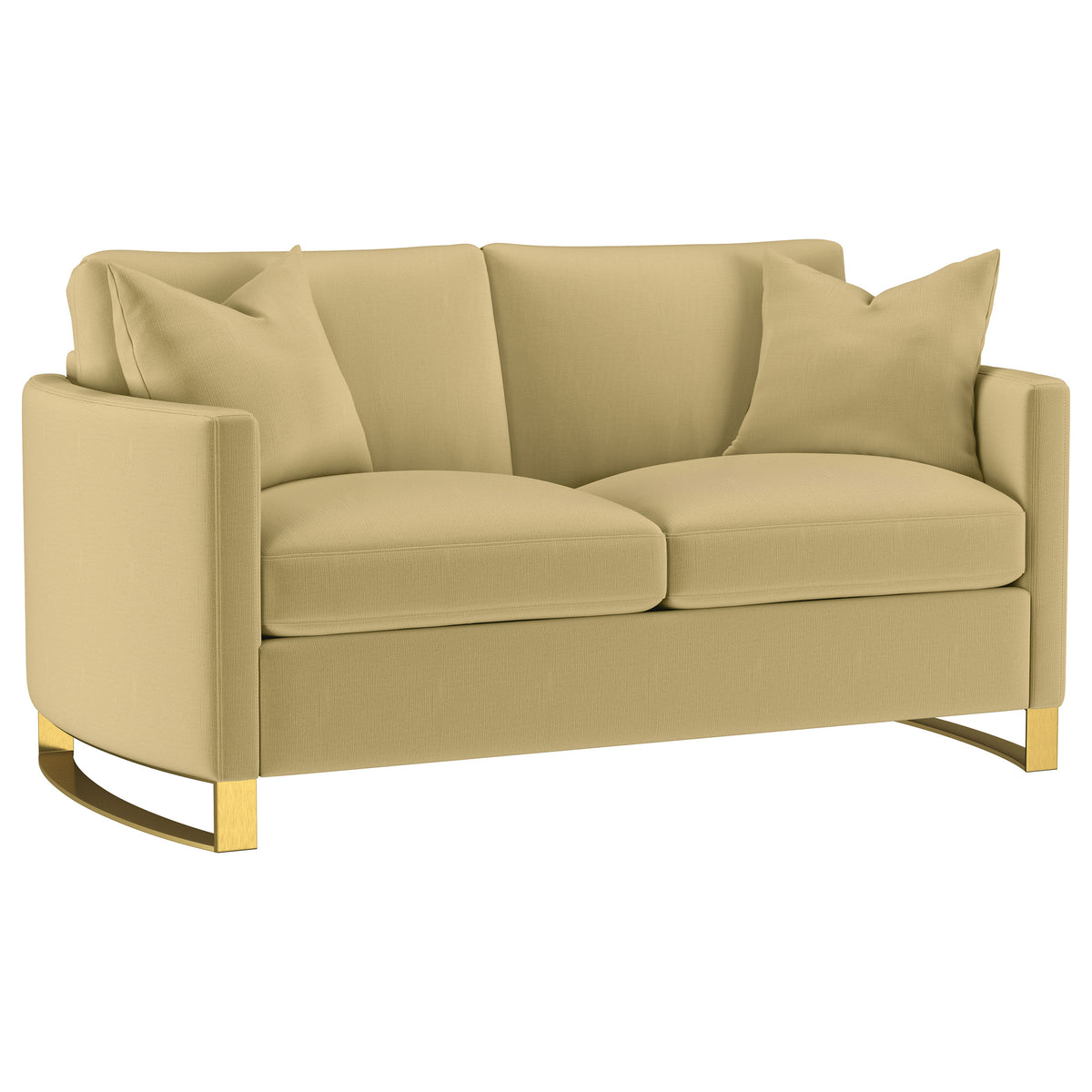 Best Furniture Outlet - Coaster - Corliss Upholstered Curved Track Arm Loveseat Camel - 508825