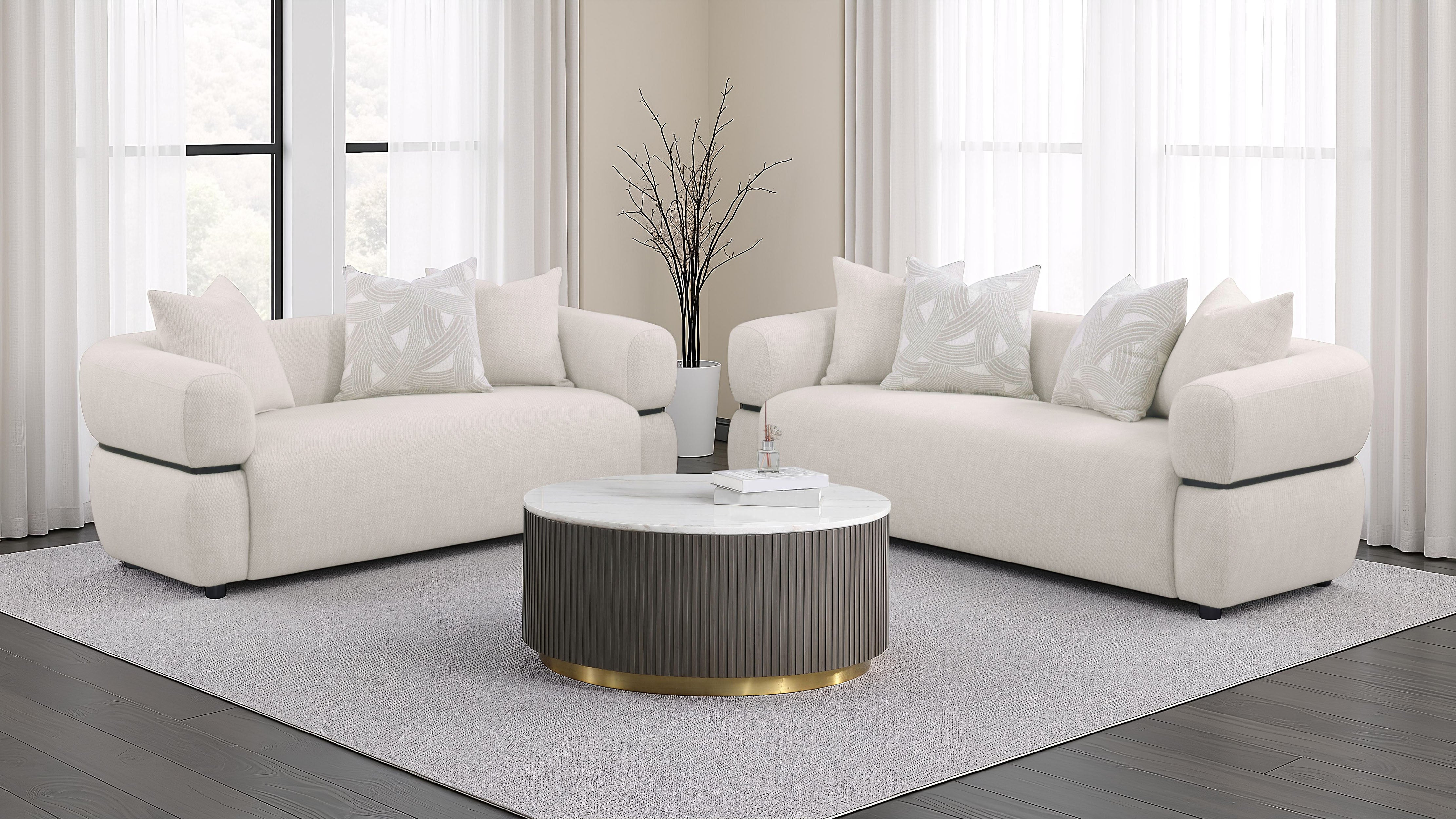 Best Furniture Outlet - Coaster - Jeanette 2-piece Fabric Upholstered Round Arm Sofa Set Beige - 508961-S2