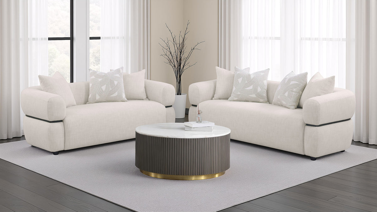 Best Furniture Outlet - Coaster - Jeanette 2-piece Fabric Upholstered Round Arm Sofa Set Beige - 508961-S2