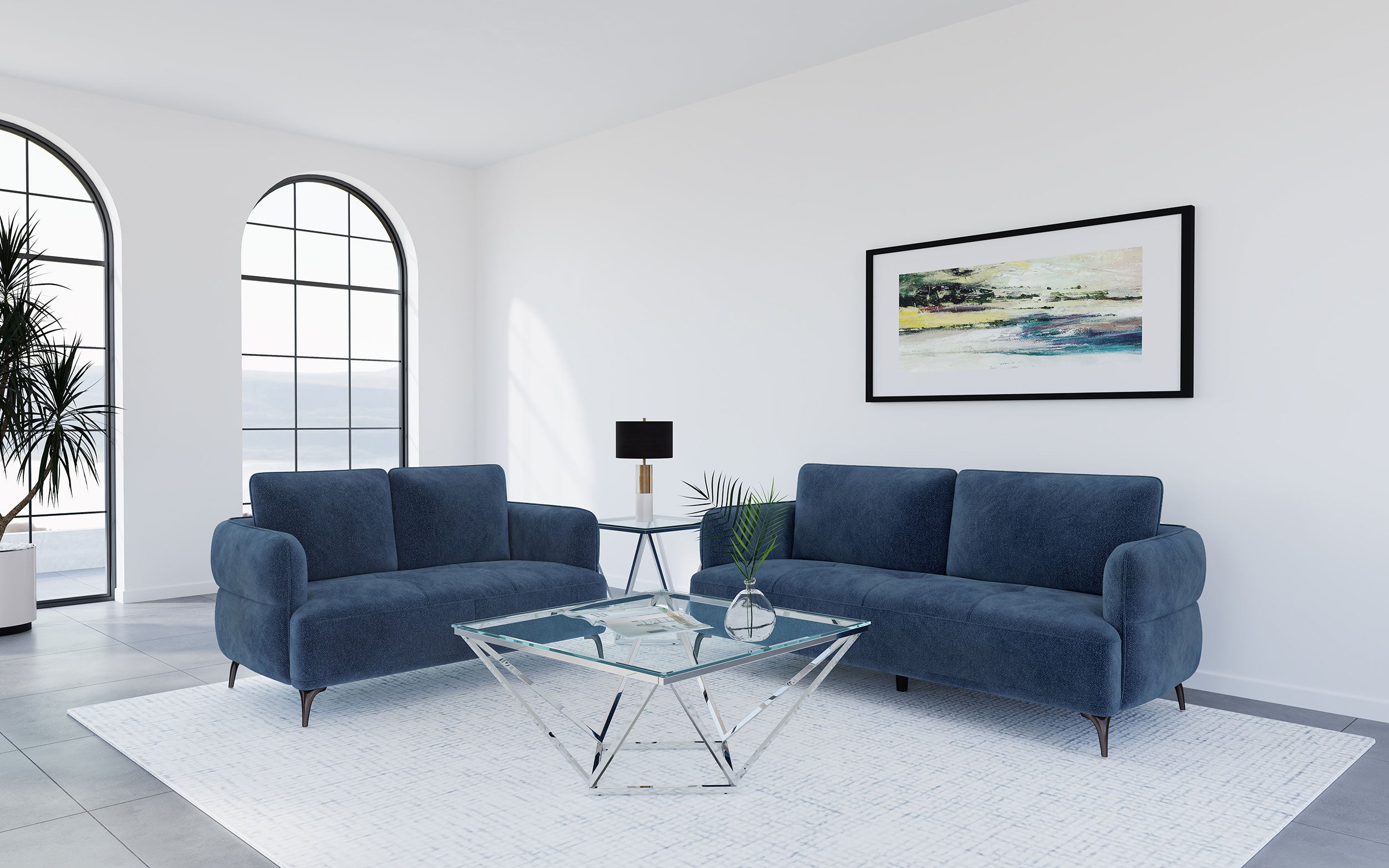 Best Furniture Outlet - Coaster - Lively 2-piece Chenille Upholstered Sofa Set Blue - 509041-S2