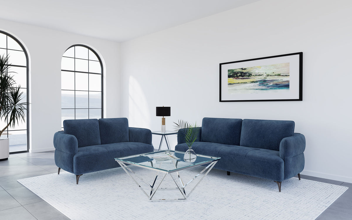 Best Furniture Outlet - Coaster - Lively 2-piece Chenille Upholstered Sofa Set Blue - 509041-S2