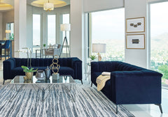 Best Furniture Outlet - Coaster - Chalet 2-piece Upholstered Tuxedo Arm Tufted Sofa Set Blue - 509211-S2