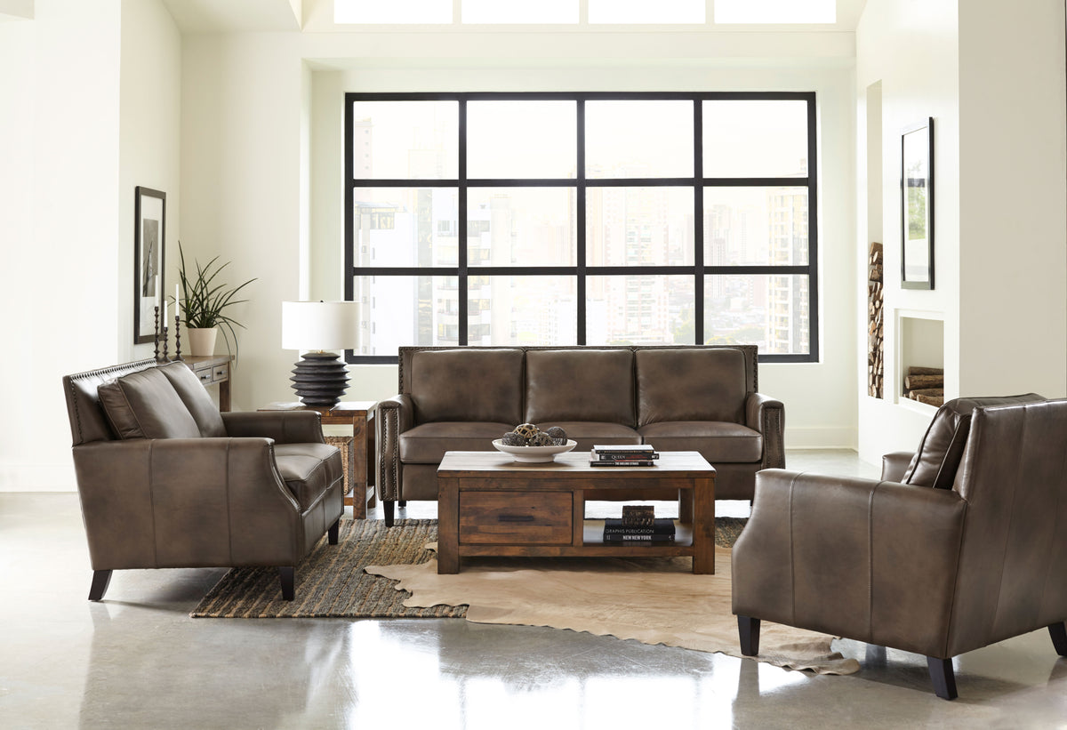 Best Furniture Outlet - Coaster - Leaton 3-piece Upholstered Recessed Arm Sofa Set Brown Sugar - 509441-S3