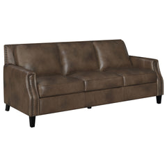 Best Furniture Outlet - Coaster - Leaton Upholstered Recessed Arm Sofa Brown Sugar - 509441