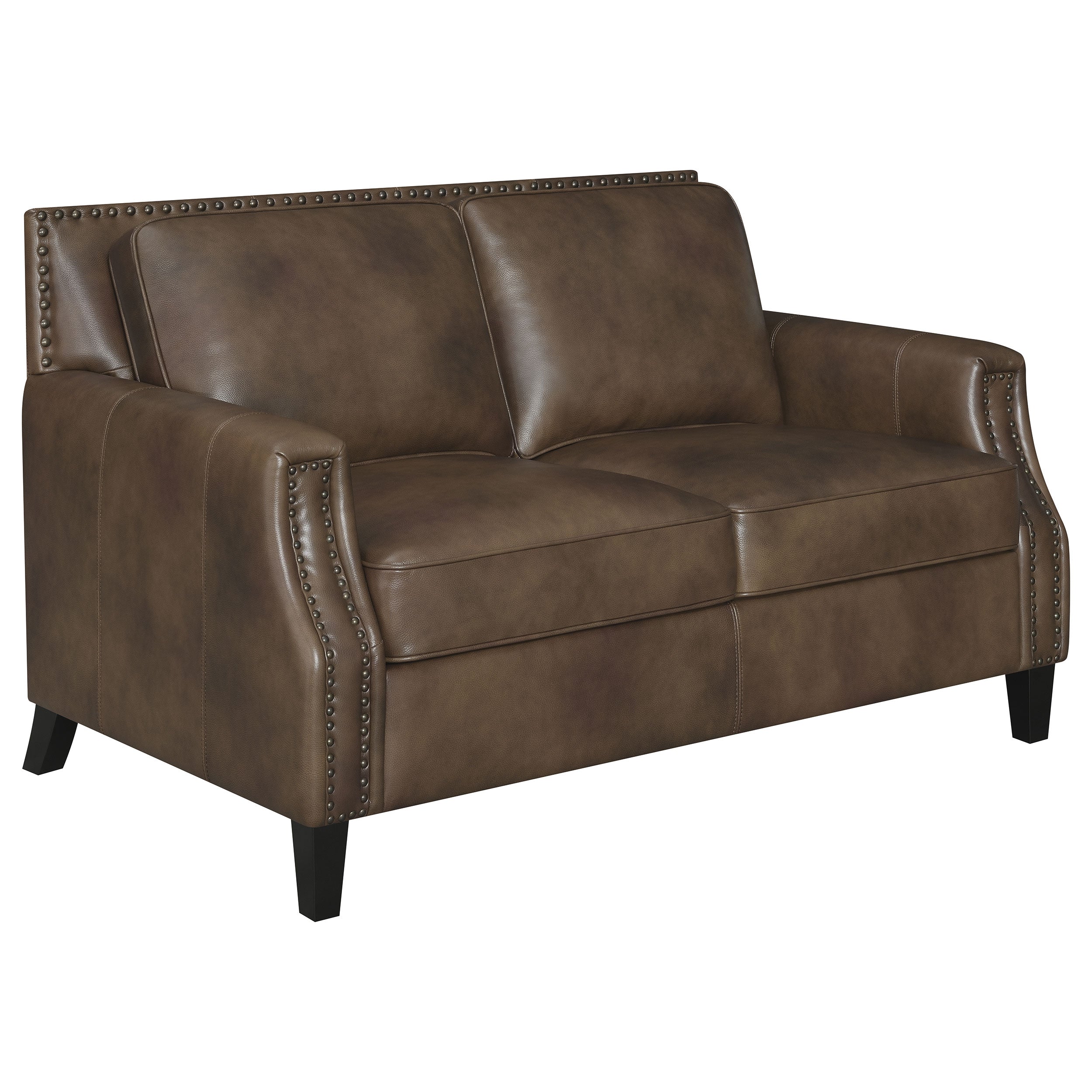 Best Furniture Outlet - Coaster - Leaton Upholstered Recessed Arm Loveseat Brown Sugar - 509442