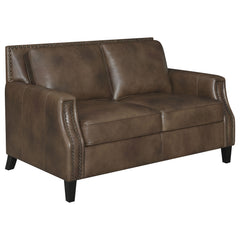 Best Furniture Outlet - Coaster - Leaton Upholstered Recessed Arm Loveseat Brown Sugar - 509442