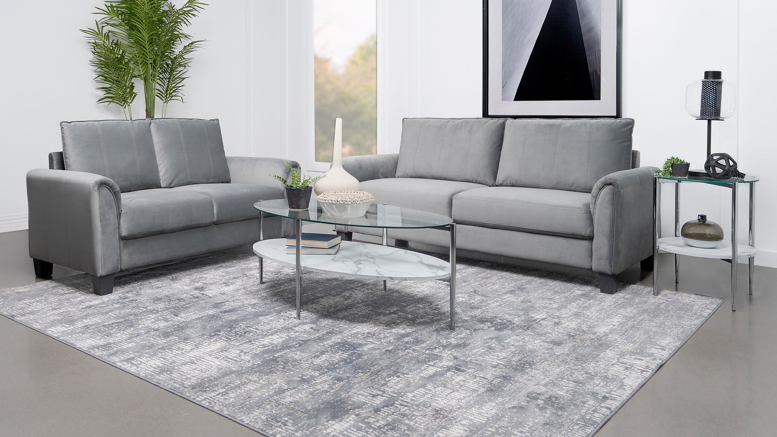 Best Furniture Outlet - Coaster - Davis 2-piece Upholstered Rolled Arm Sofa Grey - 509634-S2