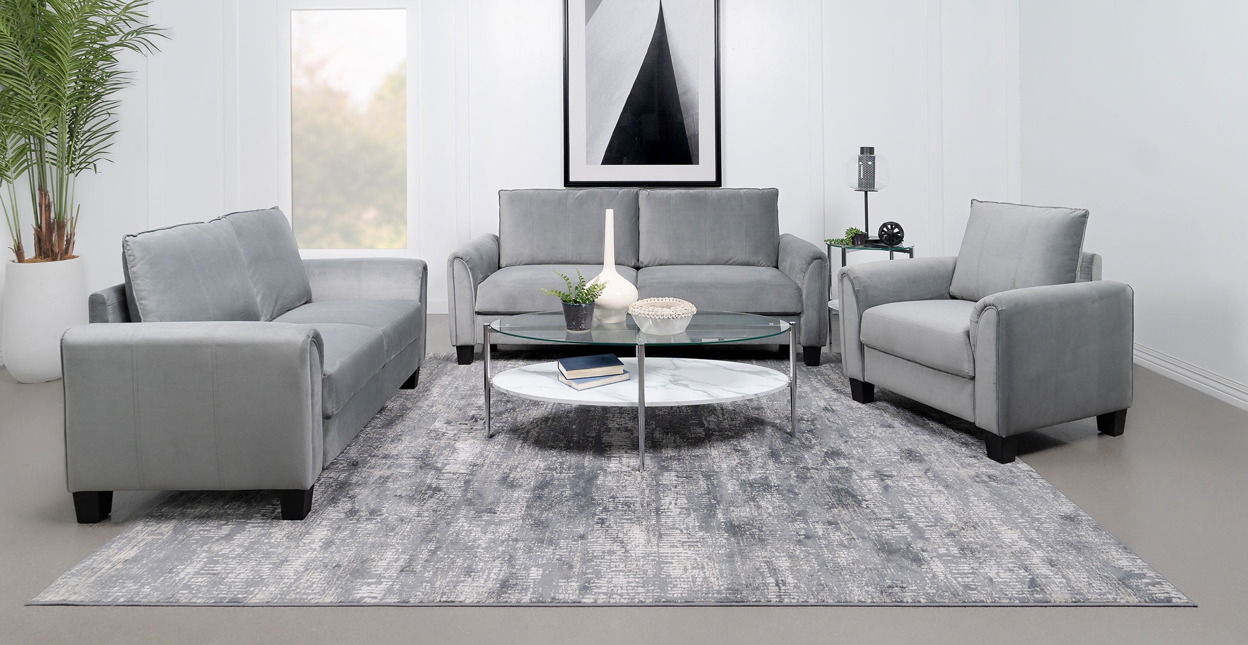 Best Furniture Outlet - Coaster - Davis 3-piece Upholstered Rolled Arm Sofa Grey - 509634-S3