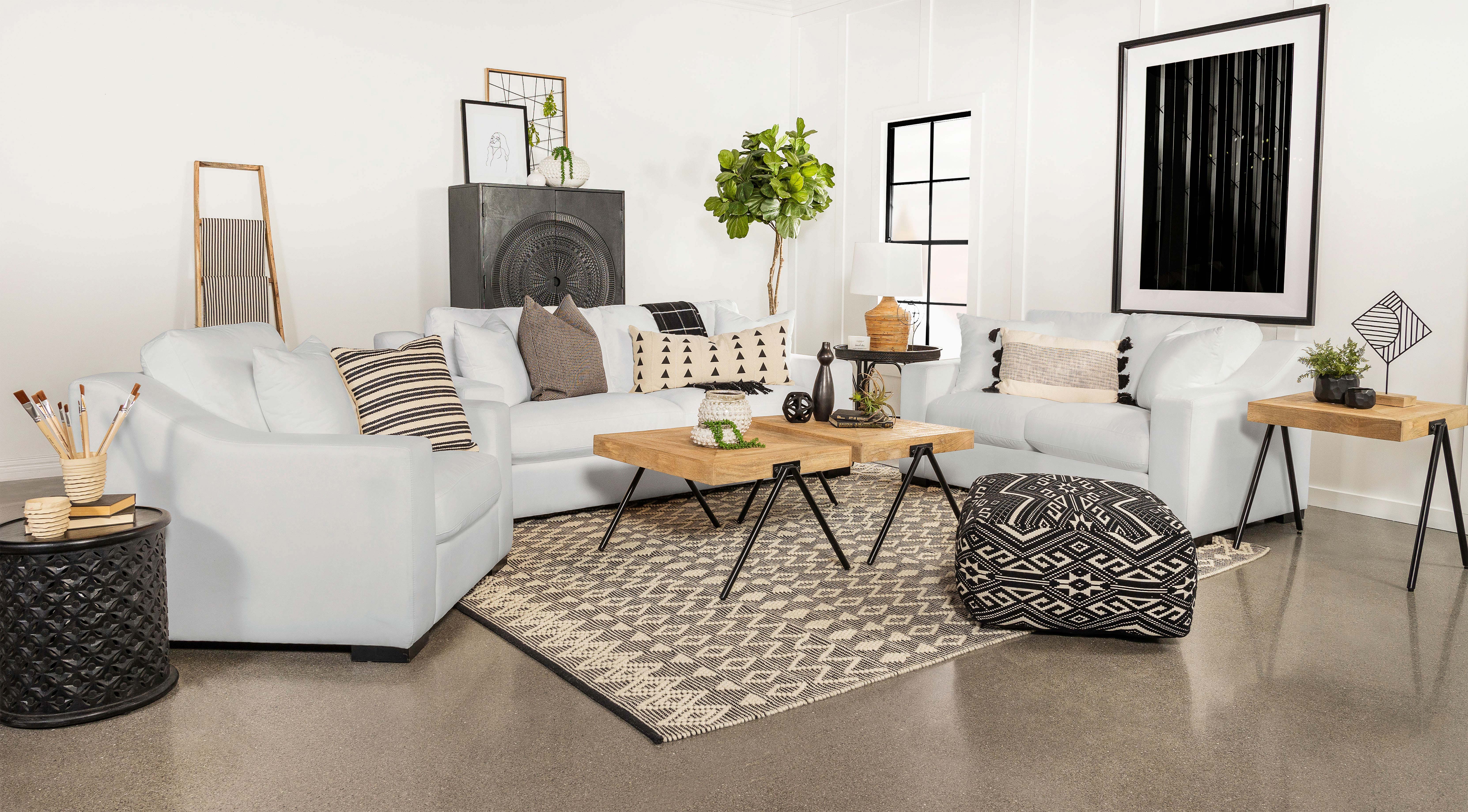 Best Furniture Outlet - Coaster - Ashlyn 3-piece Upholstered Sloped Arm Sofa Set White - 509891-S3