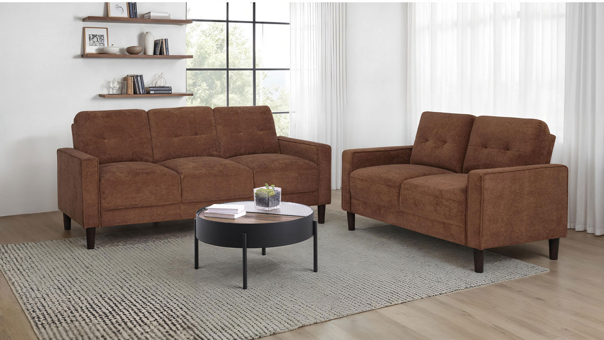 Best Furniture Outlet - Coaster - Bowen II 2-piece Fabric Upholstered Track Arm Sofa Set Rust - 509971-S2