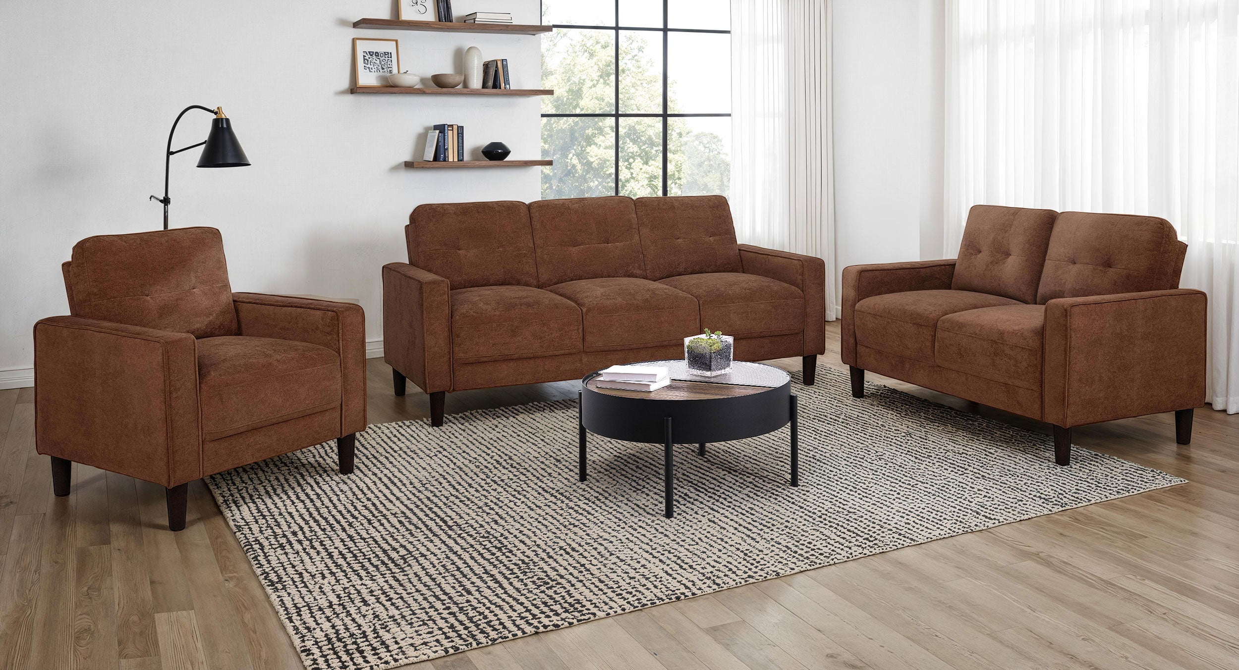 Best Furniture Outlet - Coaster - Bowen II 3-piece Fabric Upholstered Track Arm Sofa Set Rust - 509971-S3