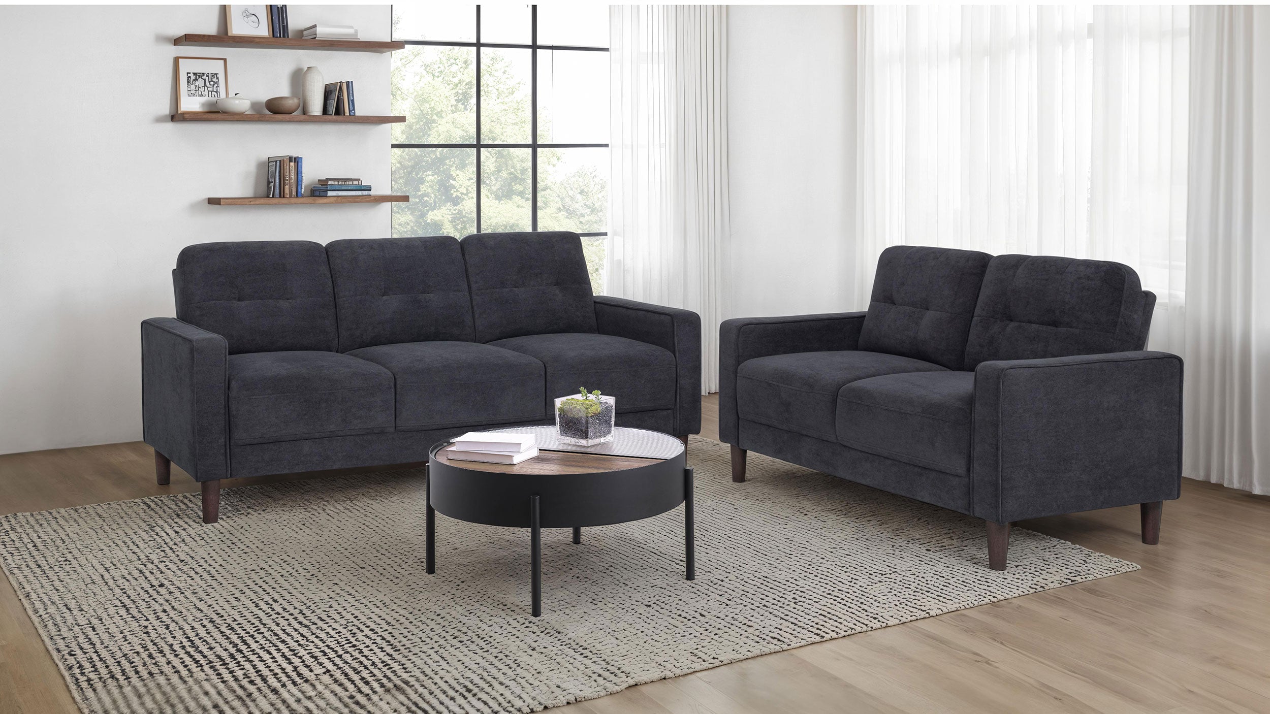 Best Furniture Outlet - Coaster - Bowen II 2-piece Upholstered Track Arm Sofa Set Steel Grey - 509981-S2