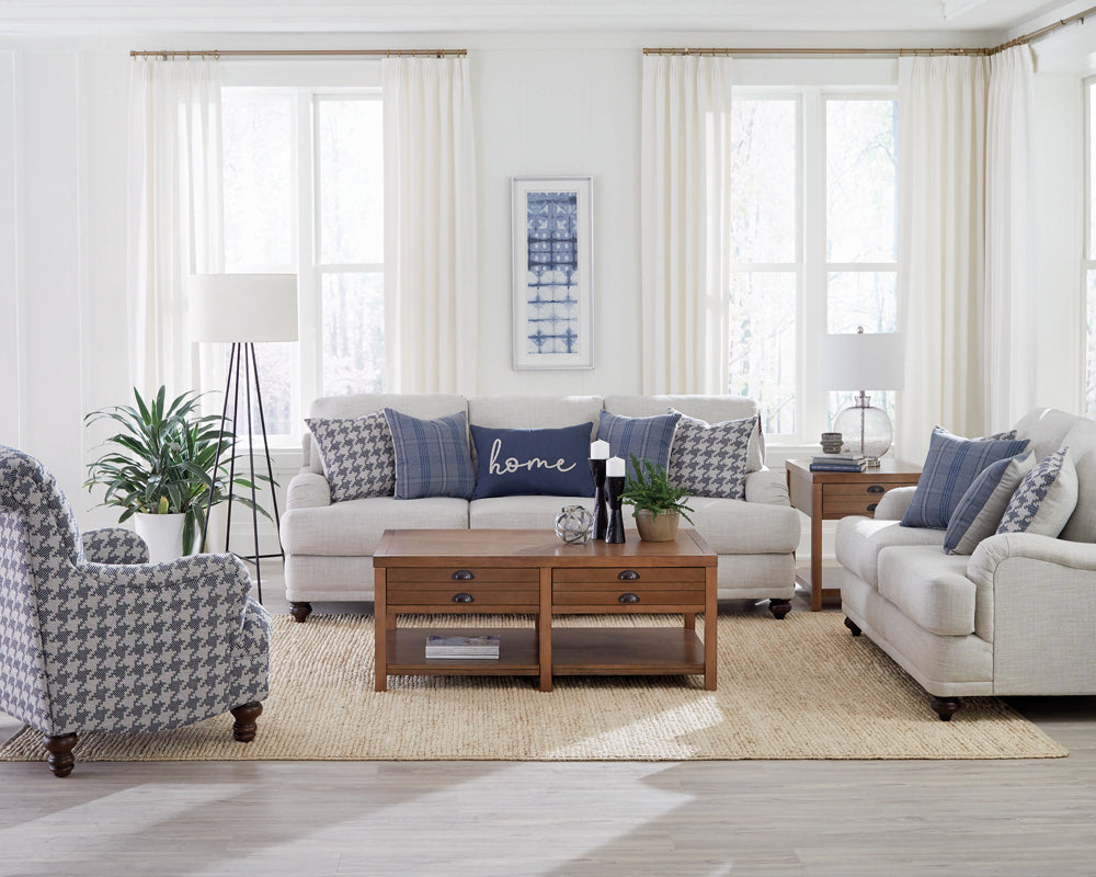 Best Furniture Outlet - Coaster - Glenn 3-piece Upholstered Sofa Set Light Grey and Blue - 511091-S3