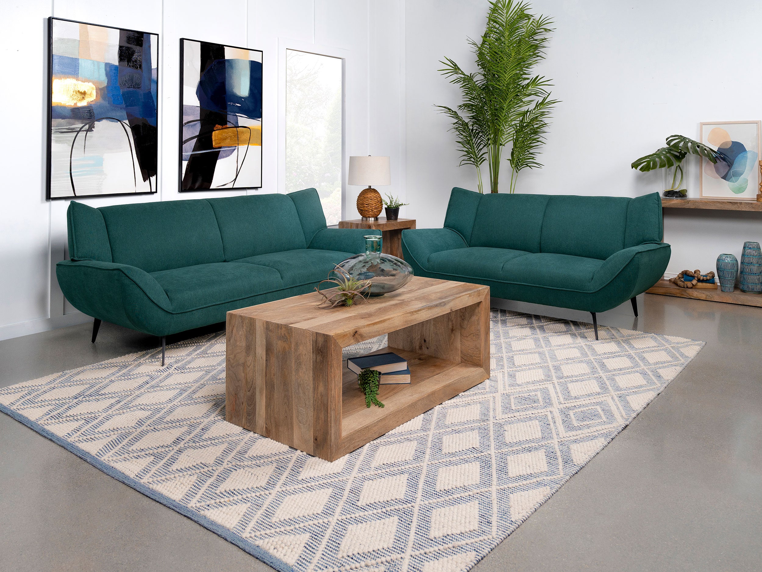 Best Furniture Outlet - Coaster - Acton 2-piece Upholstered Flared Arm Sofa Set Teal Blue - 511161-S2