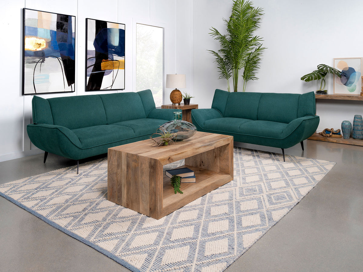 Best Furniture Outlet - Coaster - Acton 2-piece Upholstered Flared Arm Sofa Set Teal Blue - 511161-S2