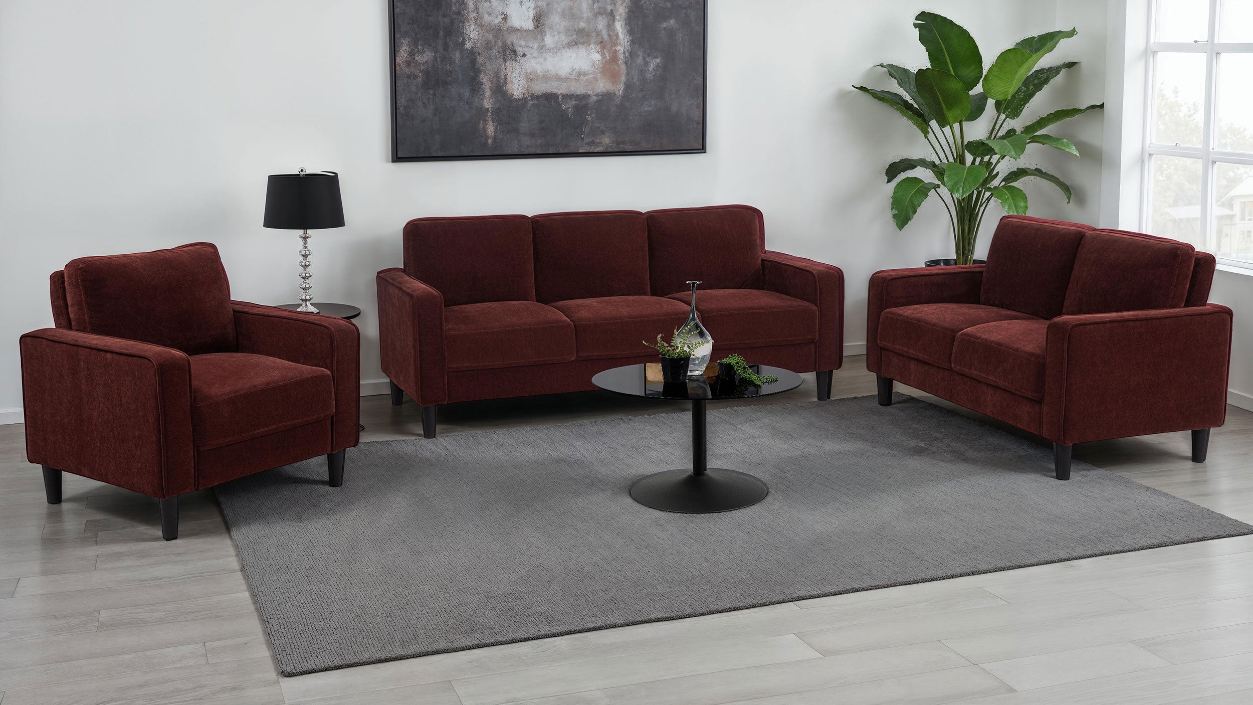 Best Furniture Outlet - Coaster - Ruth 3-piece Fabric Upholstered Track Arm Sofa Rust Red - 511211-S3