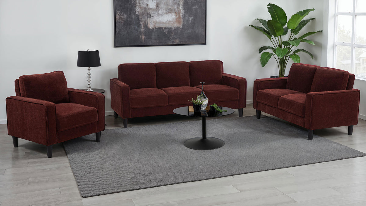 Best Furniture Outlet - Coaster - Ruth 3-piece Fabric Upholstered Track Arm Sofa Rust Red - 511211-S3