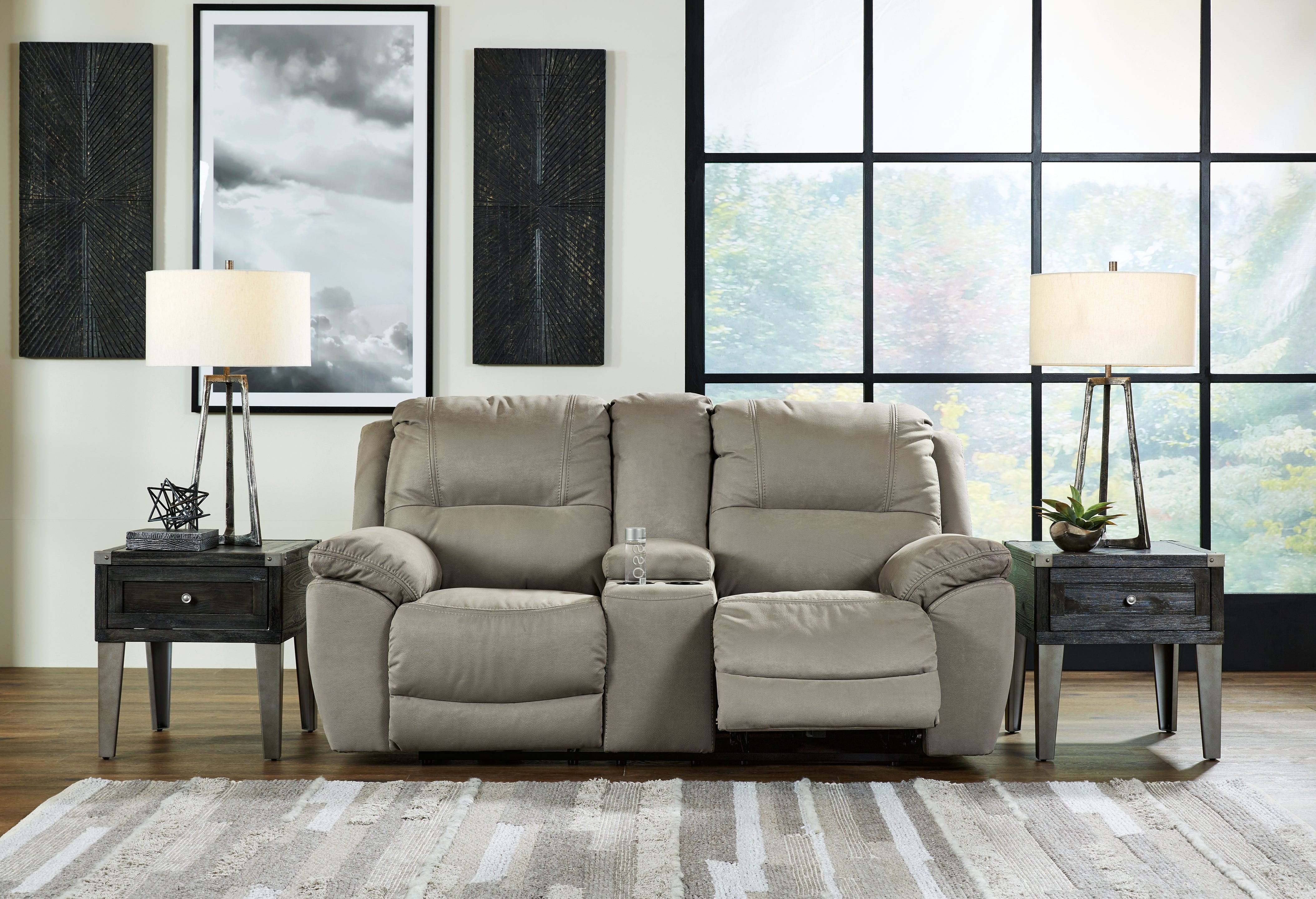 Best Furniture Outlet - Ashley Furniture - Next-Gen Gaucho Living Room - DBL Rec Loveseat w/Console / Putty - 5420394